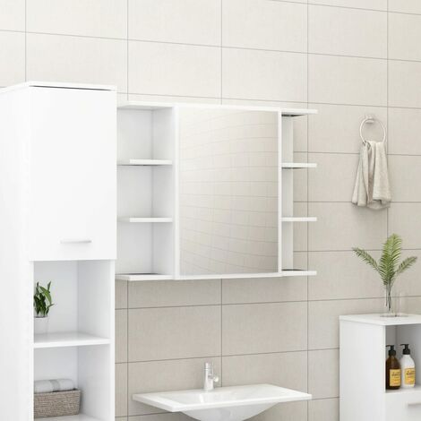 Armoire murale de Toilette  Armoire à miroir de salle de bain Moderne Blanc 80x20,5x64 cm Aggloméré -31287