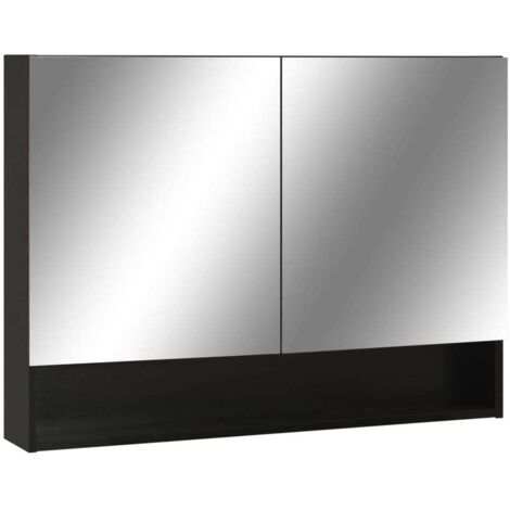 Armoire murale de Toilette  Armoire à miroir de salle de bain Moderne LED Noir 80x15x60 cm MDF -34744