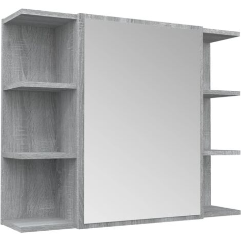 Armoire murale de Toilette  Armoire à miroir de salle de bain Moderne Sonoma gris 80x20,5x64cm Bois -55471
