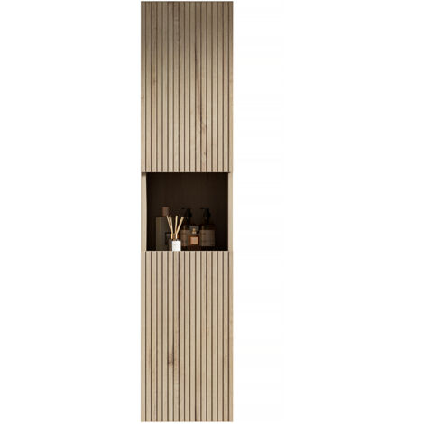 Armoire murale étroite 160 cm salle de bain,double porte et espace ouvert,pour petits espaces,salon et buanderie,en bois de chêne blanc naturel.