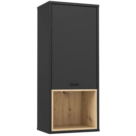 Armoire murale H117 cm réversible décor noir et chêne clair - BAILEY