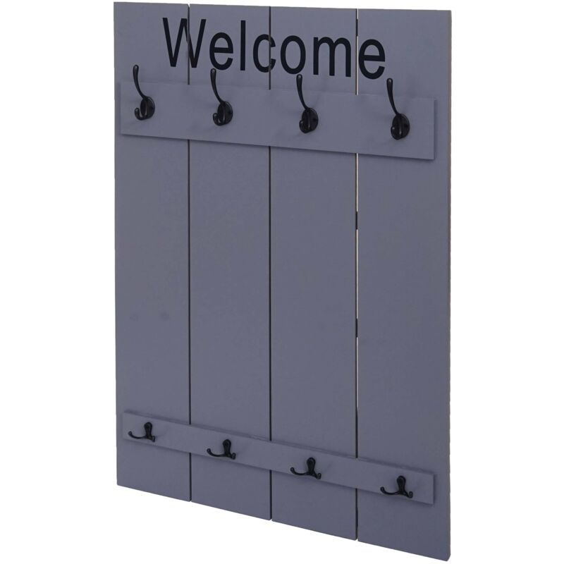 HHG - Portemanteau mural 921 Welcome, panneau de vestiaire, look shabby vintage, 91x60cm, gris-bleu