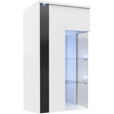 Armoire murale Livseri 105, Blanc + Blanc brillant + Noir brillant, 110x52cm, Le nombre de portes: 140cm, Stratifié, LED