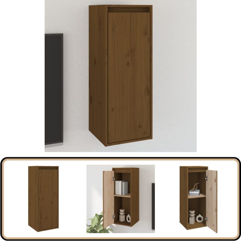 Armoire murale Marron miel 30x30x80 cm Bois de pin massif - Étagère Murale - Bibliothèque Murale - Rangement Mural - Armoire Suspendue - Meubles Tv