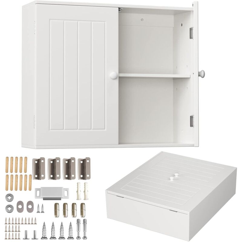 Armoire Murale, Meuble de Rangement Suspendue pour Salle de Bain, Armoire sous Vasque pour Cuisine avec Étagères Réglables, Double Portes,