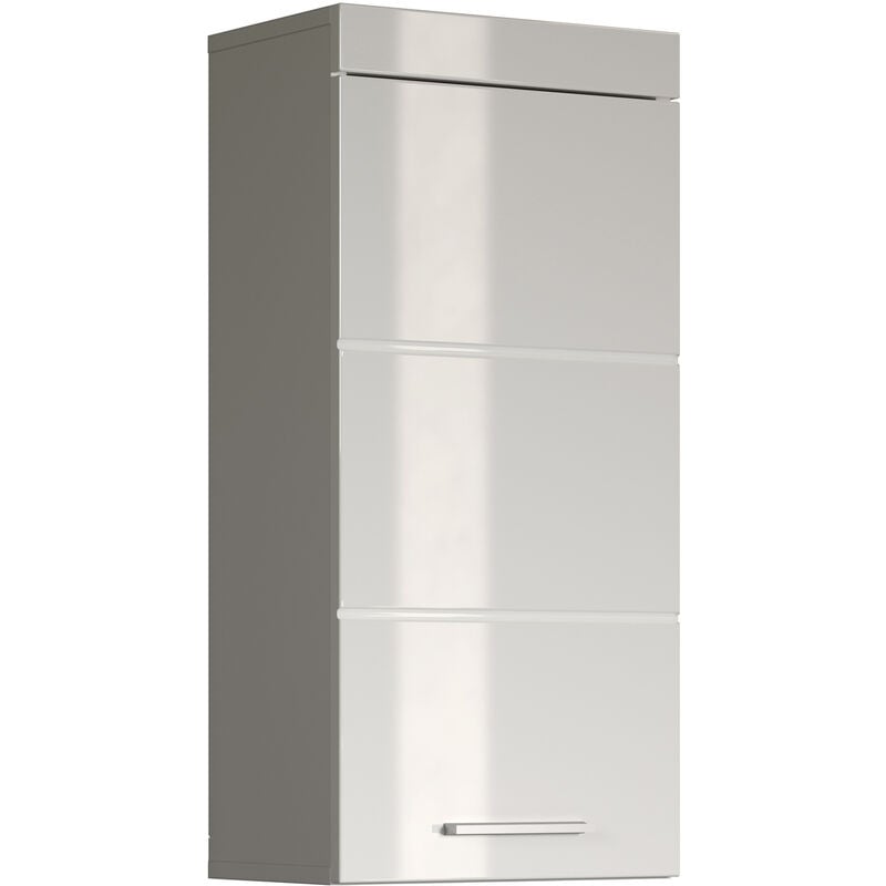 Pegane - Armoire murale, meuble haut de salle de bain coloris blanc mat et blanc brillant - Longueur 37 x hauteur 77 x profondeur 23 cm