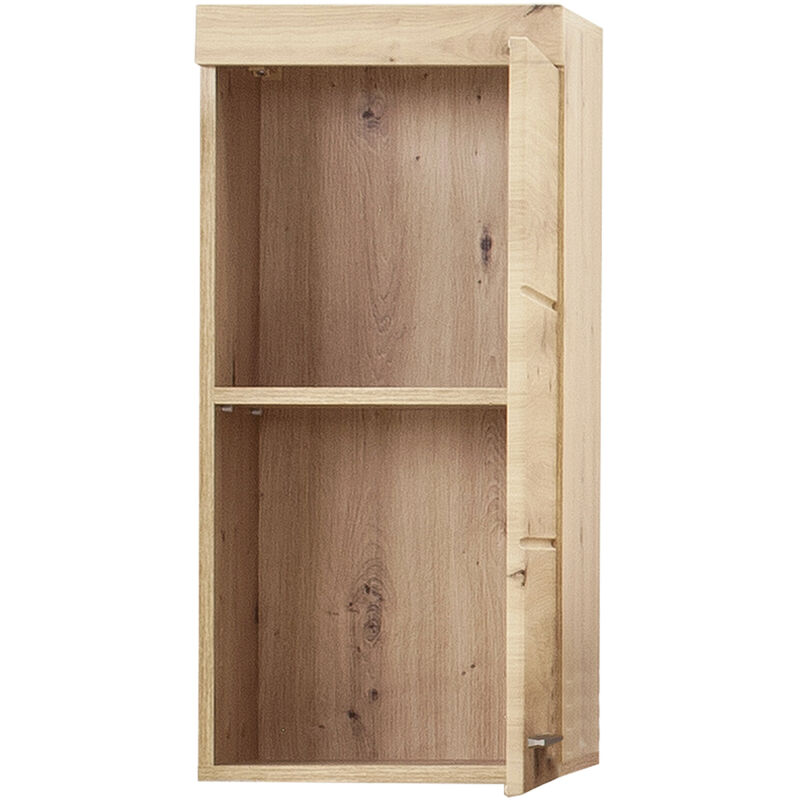 Armoire murale, meuble haut de salle de bain coloris chêne à noeuds et blanc brillant -Longueur 37 x hauteur 77 x profondeur 23 cm Pegane