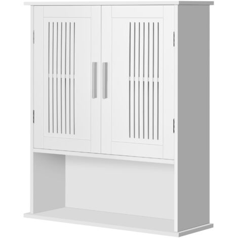 Armoire murale, meuble salle de bain avec étagère réglable, double porte et étagère ouverte, 60 x 20 x 70 cm, blanc