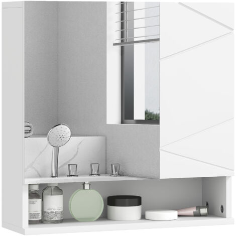 Armoire murale miroir de salle de bain placard de rangement 2 portes 55 x 17 x 55 cm blanc