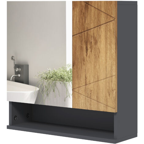 Armoire murale miroir de salle de bain placard de rangement 2 portes 55 x 17 x 55 cm naturel gris foncé