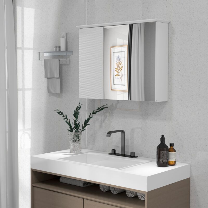 Homcom - Armoire murale miroir salle de bain design contemporain 2 portes étagères dim. 65L x 15l x 49H cm blanc