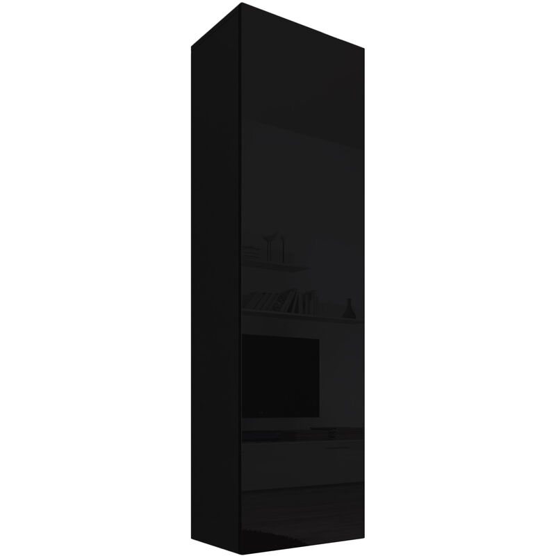 Design Ameublement - Armoire murale 1 porte | 40 x 170 x 29cm | Noir Finition brillante | 4 compartiments | Meuble de Rangement | Modèle NORA V4