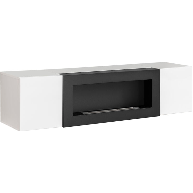 Design Ameublement - Armoire Murale Cheminée | 160 x 40 x 40cm | Blanc Finition brillante | Système Push-Click | Modèle KRISTA