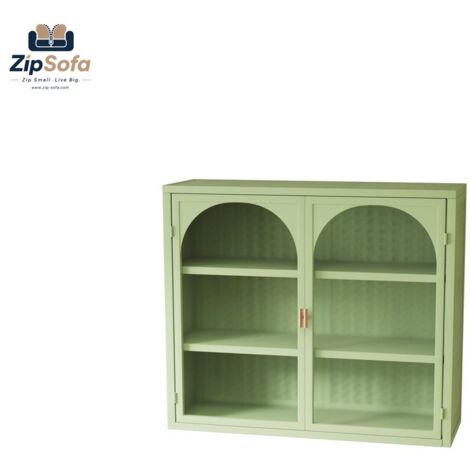 Armoire murale moderne à deux portes en verre 70cm avec trois niveaux de rangement, motif tissé caractéristique, verte - entrée, salon, salle de bain, salle à manger