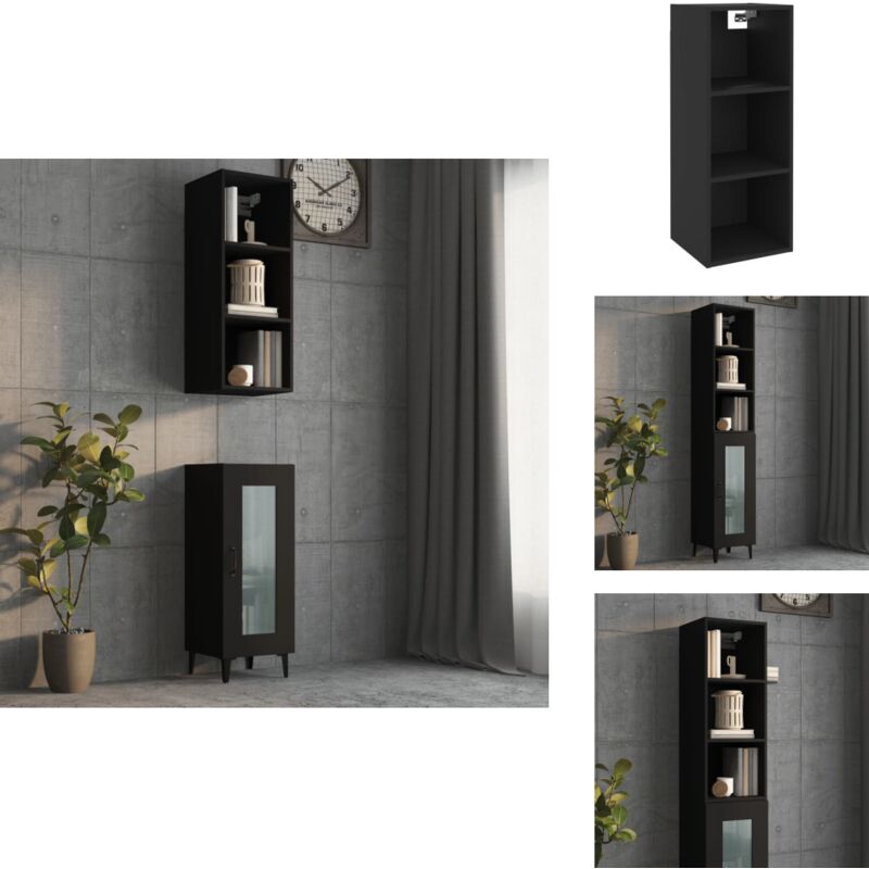 Armoire murale Noir 34,5x32,5x90 cm Bois d'ingénierie - Meuble Mural - Étagère Murale - Bibliothèque Murale - Rangement Mural - Déco Murale