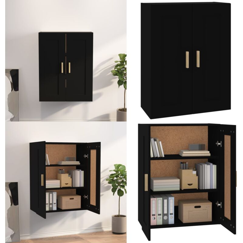 Armoire murale noir 69,5x32,5x90 cm bois d'ingénierie - Meuble Mural - Étagère Murale - Bibliothèque Murale - Rangement Mural - Déco Murale - Home &