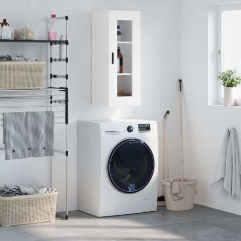 Armoire murale, Placard de Rangement Toilettes, Meuble Haut de Salle de Bain blanc 34,5x34x90 cm LKOWF45784