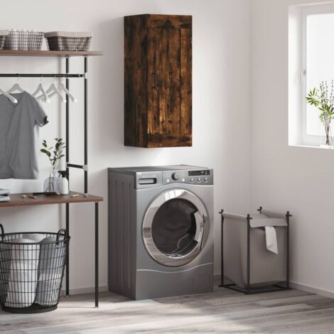 Armoire murale, Placard de Rangement Toilettes, Meuble Haut de Salle de Bain chêne fumé 34,5x34x90 cm bois d'ingénierie LKOWF39946