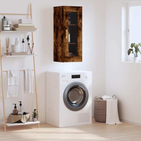 Armoire murale, Placard de Rangement Toilettes, Meuble Haut de Salle de Bain chêne fumé 34,5x34x90 cm LKOWF85549