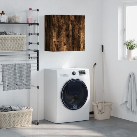 Armoire murale, Placard de Rangement Toilettes, Meuble Haut de Salle de Bain chêne fumé 60x31x60 cm bois d'ingénierie LKOWF71531