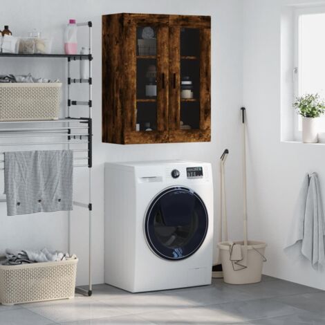Armoire murale, Placard de Rangement Toilettes, Meuble Haut de Salle de Bain chêne fumé 69,5x34x90 cm LKOWF42024