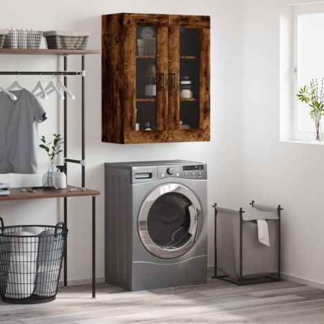 Armoire murale, Placard de Rangement Toilettes, Meuble Haut de Salle de Bain chêne fumé 69,5x34x90 cm LKOWF44079