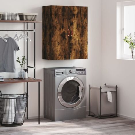 Armoire murale, Placard de Rangement Toilettes, Meuble Haut de Salle de Bain chêne fumé 69,5x34x90 cm LKOWF87610