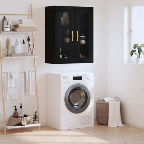 Armoire murale, Placard de Rangement Toilettes, Meuble Haut de Salle de Bain noir 69,5x34x90 cm LKOWF45330
