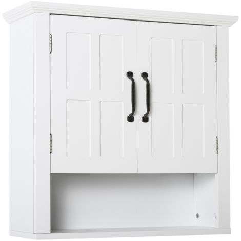 Armoire murale pour salle de bain avec 2 portes et étagère ouverte pour toilettes, douche de chambre 60x19,8x58 cm Blanc