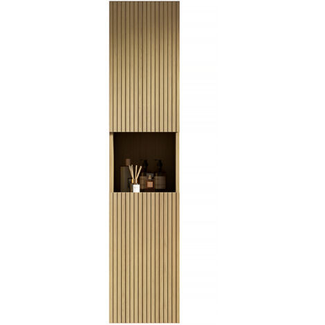 Armoire murale salle bain 160 cm, meuble étroit 2 portes + niche rangement bois