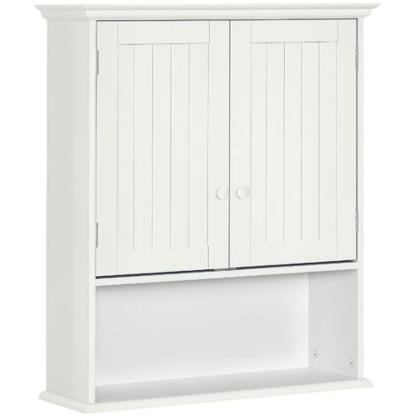Armoire murale salle bain 2 portes fermeture magnétique, étagère ouverte, réglable, cuisine/couloir/salon, 60x20x70,5 cm, blanc.