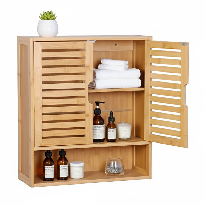Relaxdays Armoire murale salle de bain, 3 compartiments, H x L x P : 66 x 59 x 21 cm, portes à lamelles.