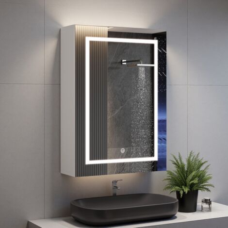 Armoire Murale Salle de Bain 50x12.5x70cm avec LED , Armoire Toilette Miroir 50x12.5x70cm avec Température de Couleur Réglable, interrupteur à capteur tactile, Meuble de Salle de Bain avec Miroir