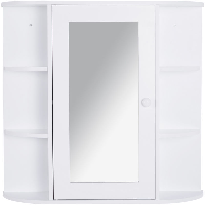 Homcom - Armoire murale salle de bain armoire à glace placard de rangement toilettes 1 porte + étagères latérales mdf blanc - Blanc