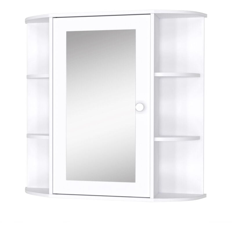 Homcom - Armoire murale salle de bain armoire à glace placard de rangement toilettes 1 porte + étagères latérales mdf blanc