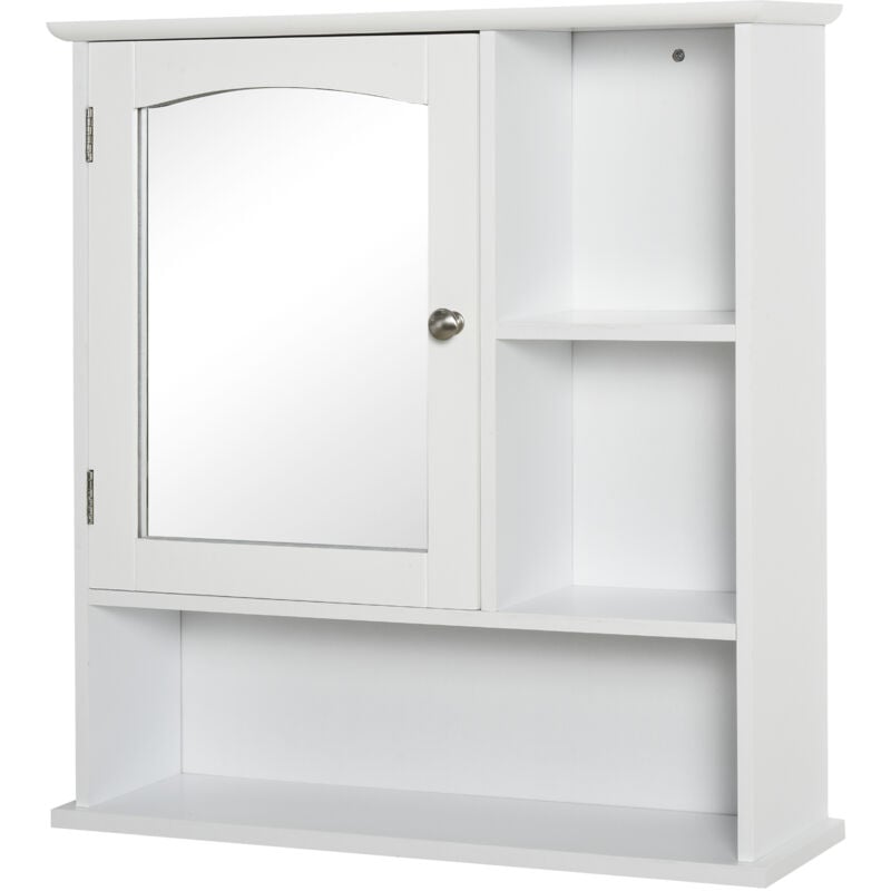 Kleankin - Armoire murale salle de bain armoire à glace placard de rangement toilettes 1 porte niche + étagères latérales mdf blanc