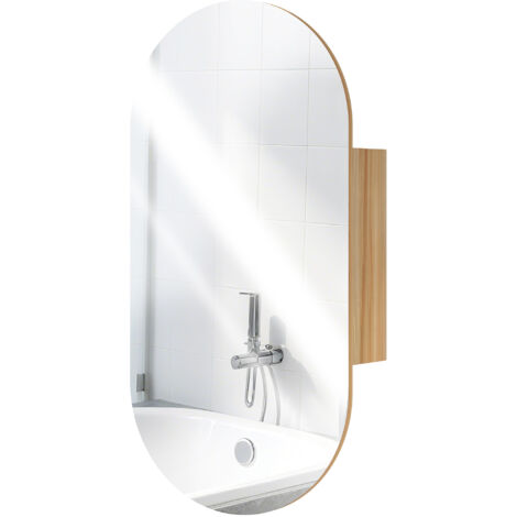Armoire murale salle de bain avec miroir ovale 45 x 90 cm moderne sans cadre bois naturel