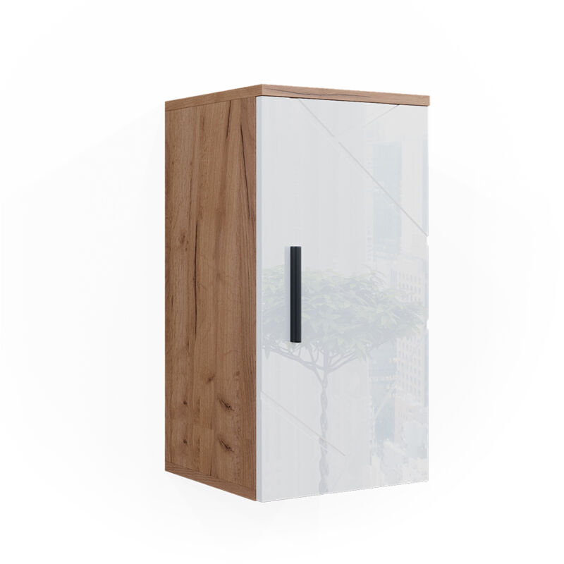 Vicco - Armoire de Irma, Blanc brillant/Chêne doré, 30x59cm avec étagère