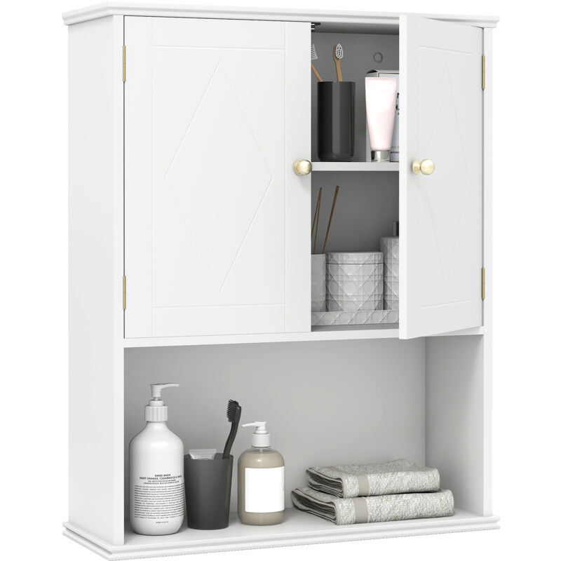 Armoire Murale Salle de Bain, Meuble WC Suspendu avec 2 Portes, Étagère Réglable, Compartiment Ouvert, Style Ferme, Gain de Place, pour Toilette