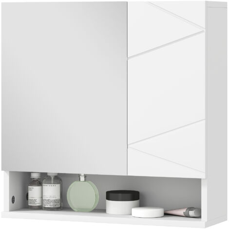 Armoire murale salle de bain miroir 2 portes 55x17x55 cm blanc