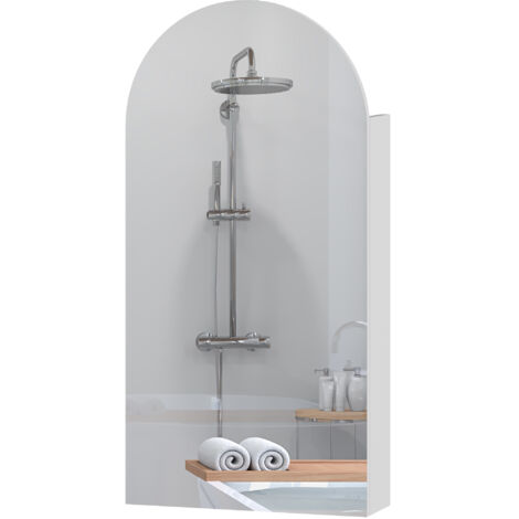 Armoire murale salle de bain miroir, meuble salle d'eau sans cadre en arc, étagères vitrées réglables, blanc