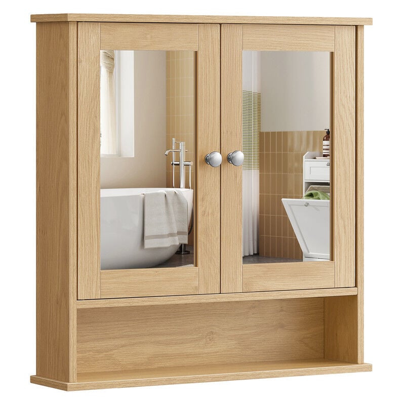 Vasagle - Armoire Murale, Meuble Salle de Bain, Placard de Rangement, Armoire Suspendue, 2 Portes-miroir et Compartiment Ouvert, Étagère Réglable, 13