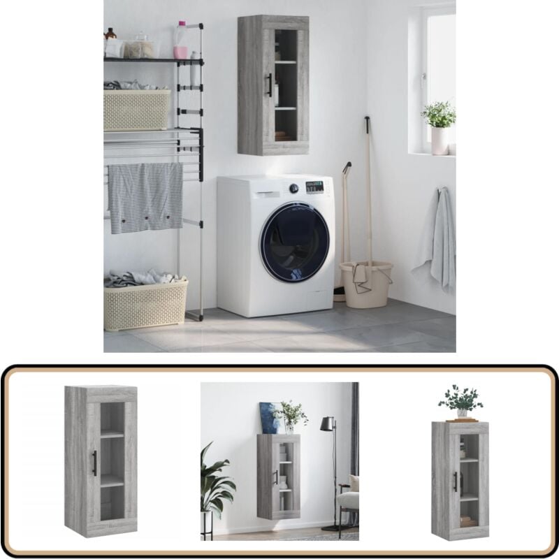 Armoire murale sonoma gris 34,5x34x90 cm - Armoire Murale - Meuble Rangement - Armoire Suspendu - Buffet Haut - Meuble Salon