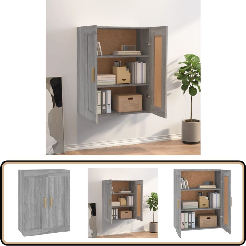 Armoire murale sonoma gris 69,5x32,5x90 cm bois d'ingénierie - Meuble Mural - Étagère Murale - Rangement Mural - Bibliothèque Murale - Déco Murale