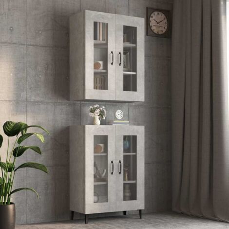 Armoire murale suspendue, Meuble Haut, Armoire Etagère de rangement Gris béton 69,5x34x90 cm MJU17775