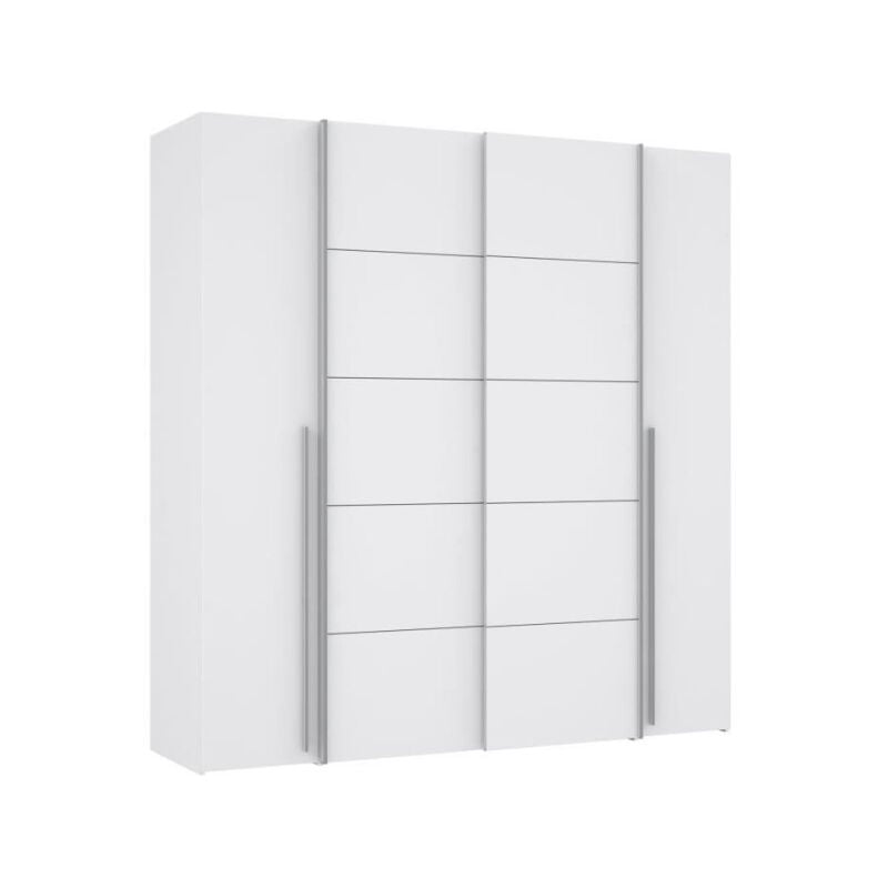 Sans Marque - Armoire narago - Décor Blanc mat - 2 portes coulissantes + 2 portes battantes + 2 penderies - L200 x P61 x H210 cm