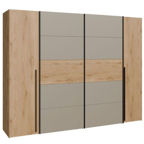 Armoire NARAGO L270 x P61 x H210 cm Chêne sauvage et Taupe 2 coulissantes + 2 battantes