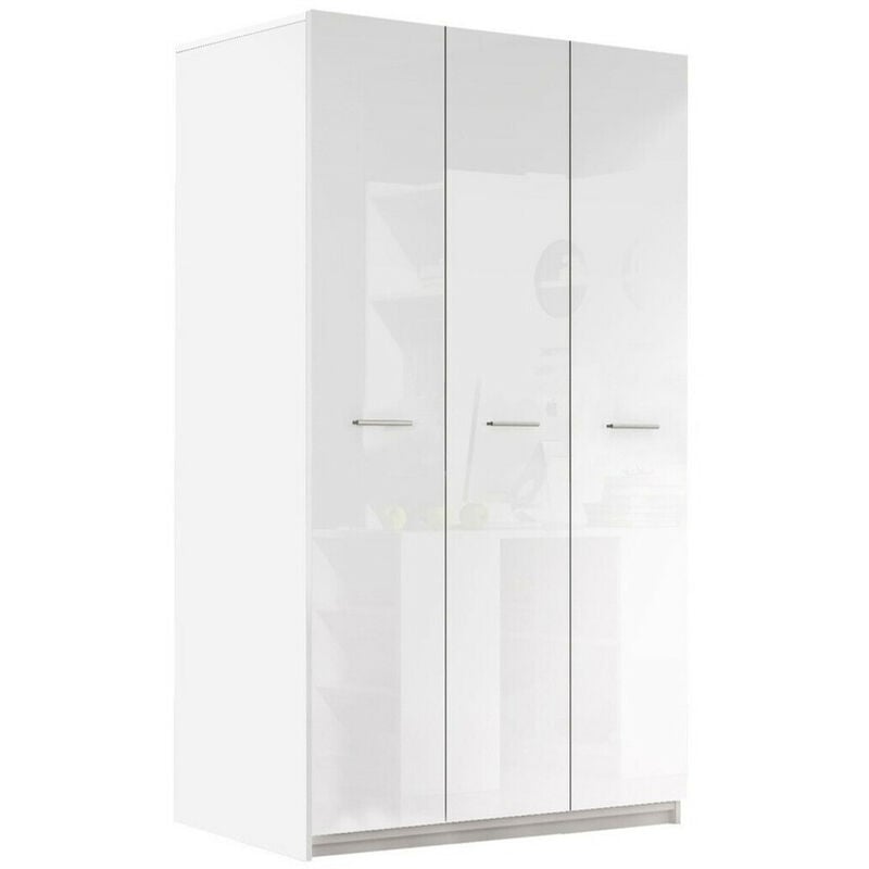 Mobilier1 - Armoire Salmere 107, Blanc + Blanc brillant, 198x120x55cm, Portes d'armoire: Avec des charnières, Nombre d'étagères: 0