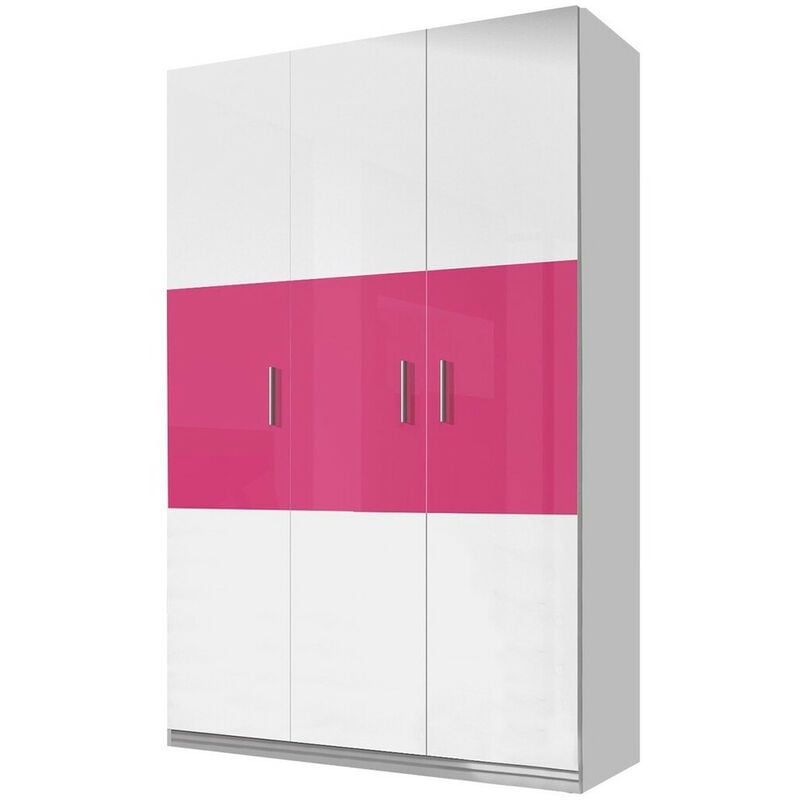 Armoire Salmere 108, Blanc + Blanc brillant + Rose brillant, 198x120x55cm, Portes d'armoire: Avec des charnières, Nombre d'étagères: 0
