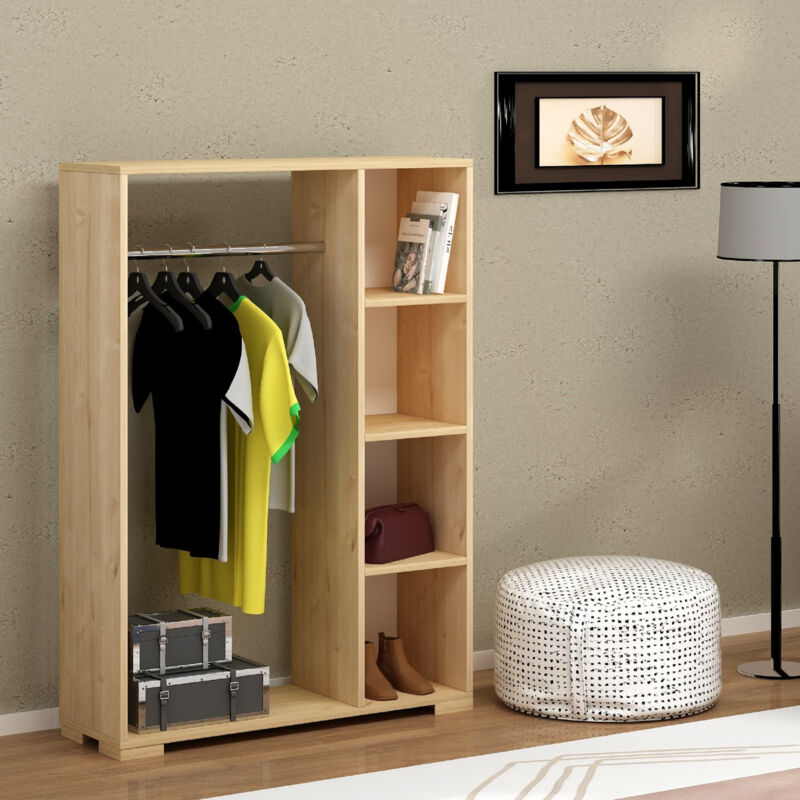 [en.casa] - Armoire Nesbyen avec 4 compartiments de stockage 123 x 90 x 30 cm effet chêne